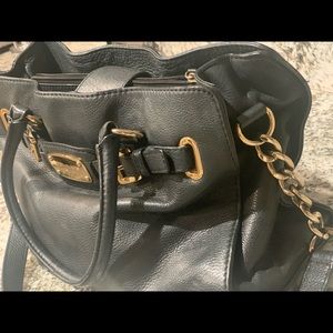 Black leather handbag